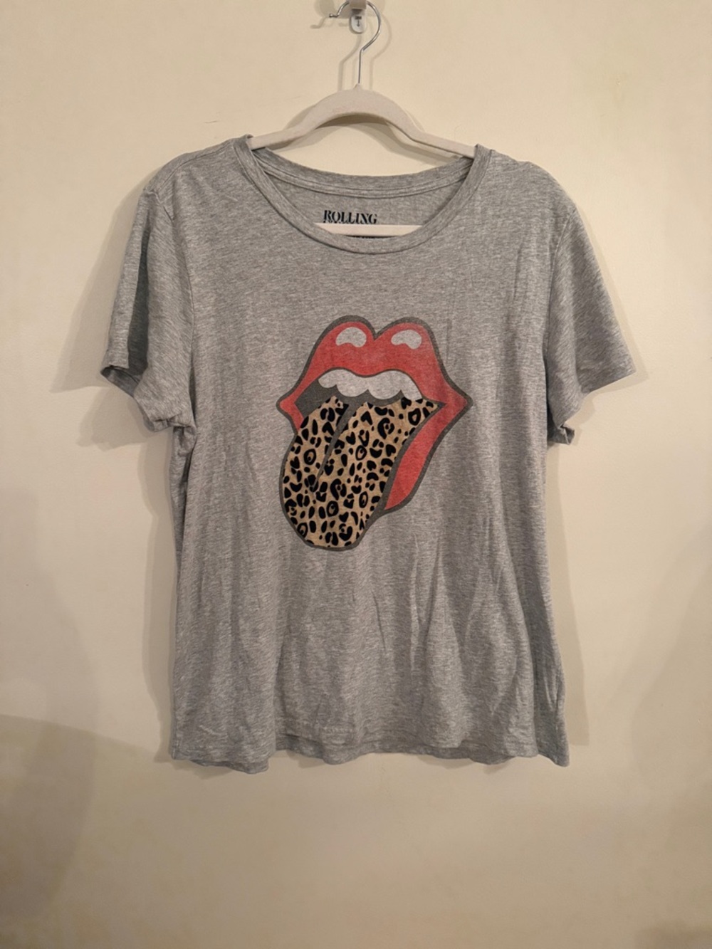 Lucky Brand Gray Tee with Red Leopard Tongue Graphic